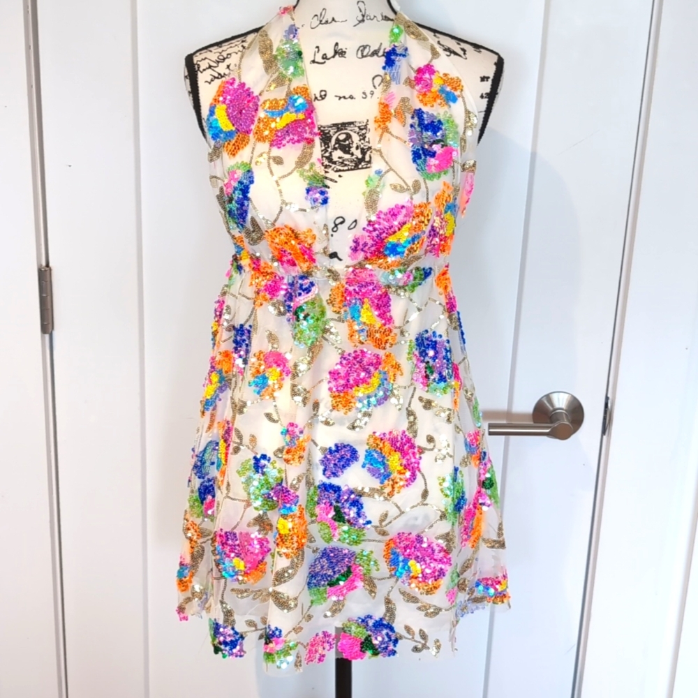 Neon Sequin Festival Dress Or Beach Bikini Coverup